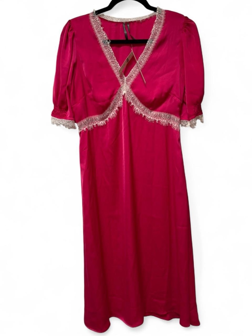 NWT Anthropologie Pink Lace-Trim Puffy Sleeves Midi Slipdress Fairycore MP